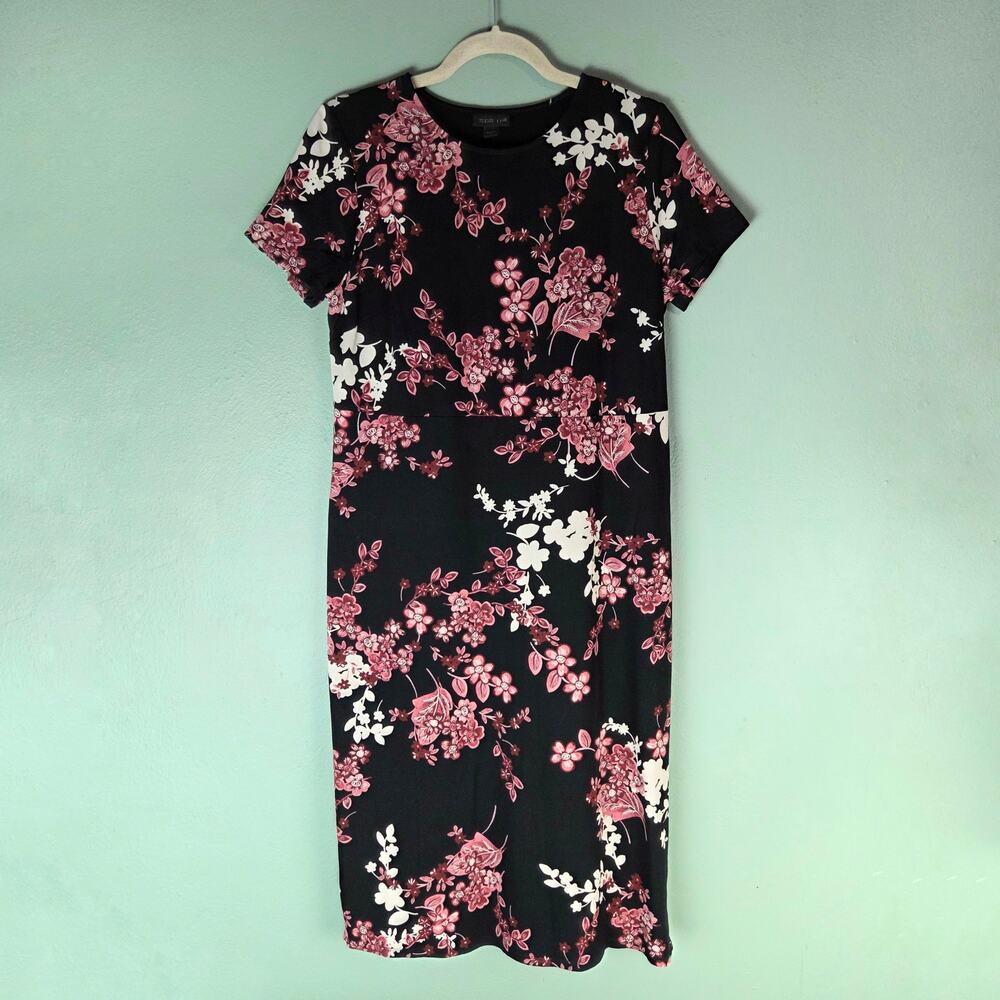 J Jill Wearever Collection Womens Small Floral Print Crewneck Short Sleeve Dress